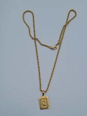 Unisex Letter Q Stainless Steel Gold Color 22" Pendant High Quality